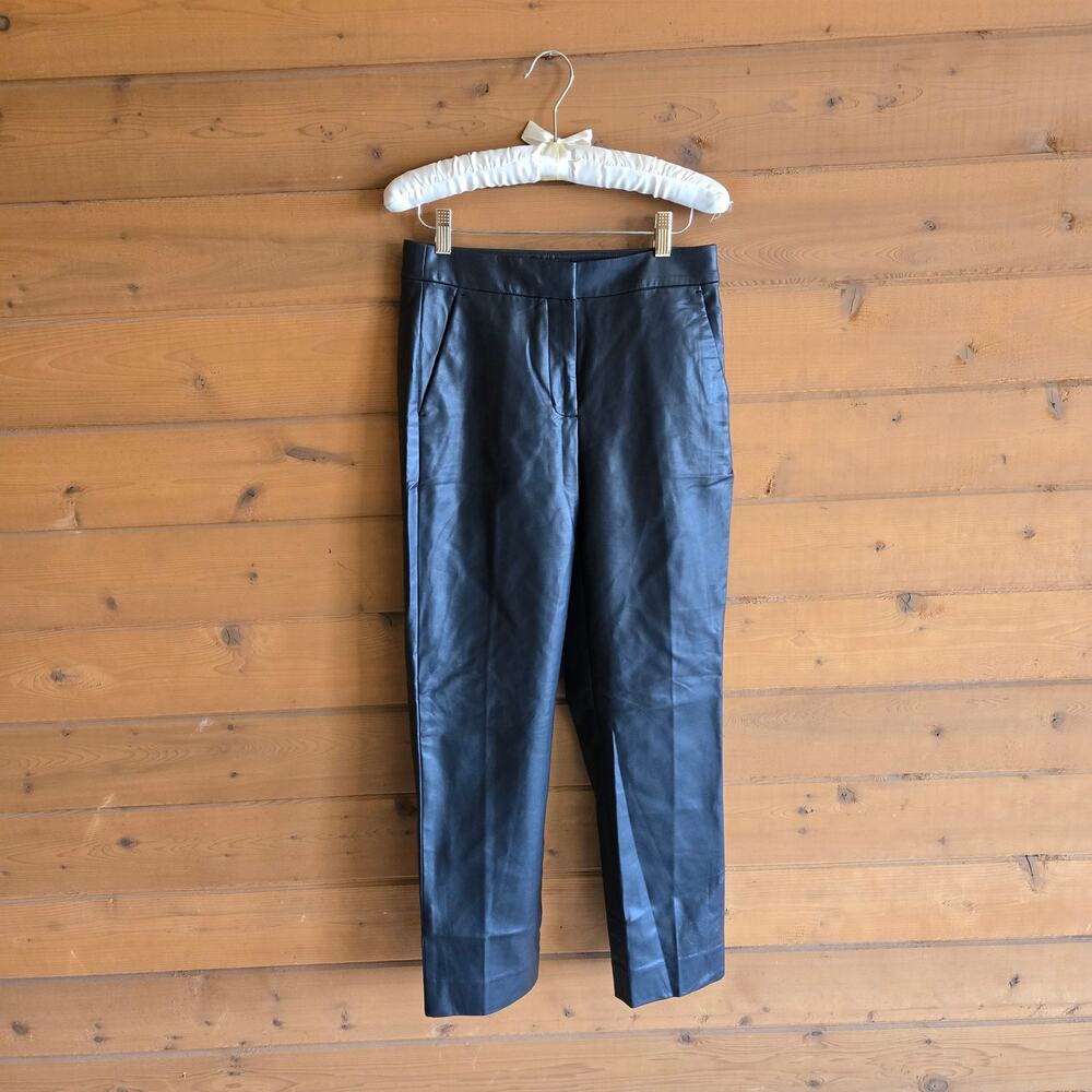 J. Crew Kate Pant Faux Leather Straight Leg Black 2 Trouser Bottom Soft Preppy - Picture 2 of 6